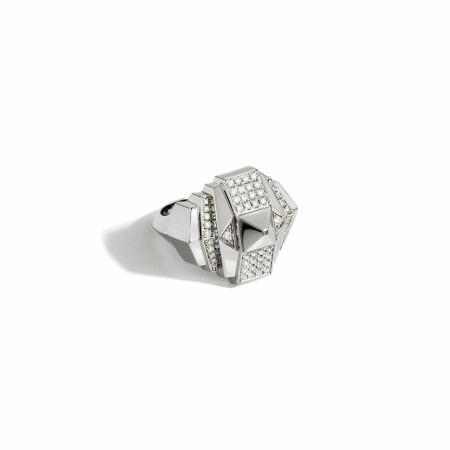 Bague Statement Rockaway pyramide en argent rhodié semi-pavée de diamants