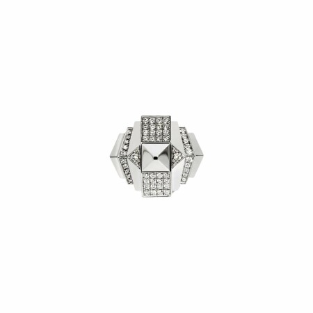 Bague Statement Rockaway pyramide en argent rhodié semi-pavée de diamants