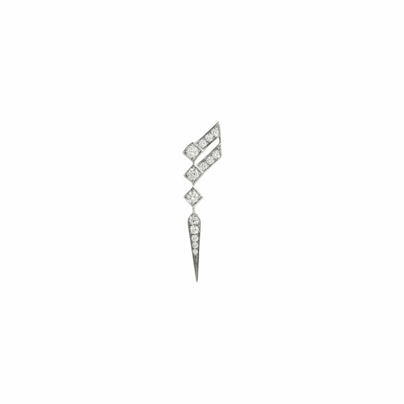 Mono boucle d'oreille Statement Stairway en argent rhodié pavée de diamants