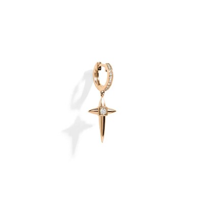 Mono boucle d'oreille créole STATEMENT Paris Rockaway mini croix en or rose et diamants