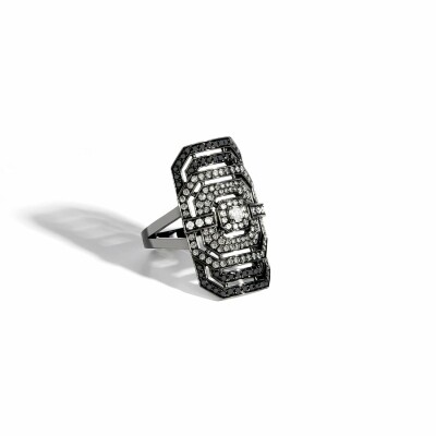 Bague Statement My Way en argent pavée de diamants blancs et noirs