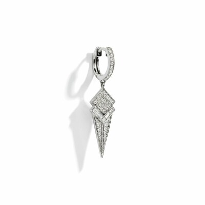 Mono boucle d'oreille pendante Statement Stairway cone en argent rhodié pavée de diamants