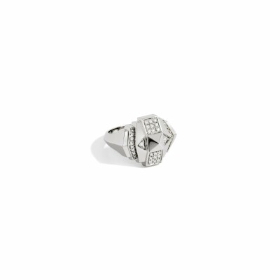 Bague Statement Rockaway mini pyramide en argent rhodié semi-pavée de diamants