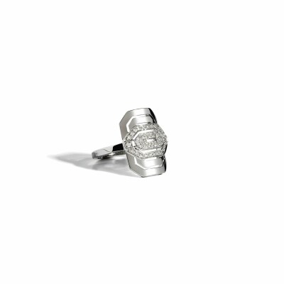 Bague mini My Way en argent rhodié semi-pavée de diamants