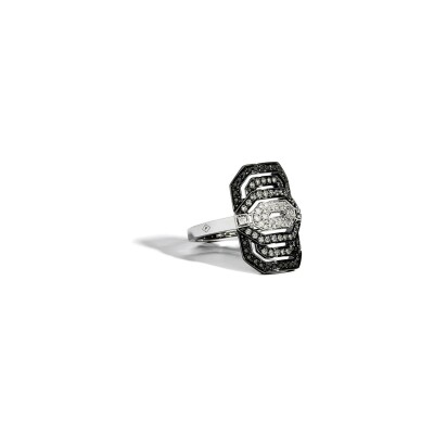 Bague Statement Mini My Way en argent rhodié noir, diamants blancs et noirs