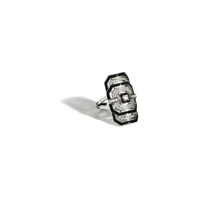 Bague Statement My Way en argent, émail noir et diamants