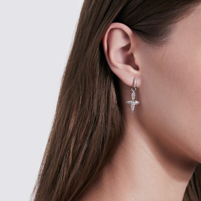 Mono boucle d'oreille Statement Rockaway croix en argent et diamants