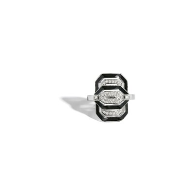 Bague Statement Mini My Way en argent, émail noir et diamants