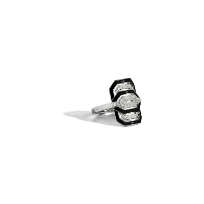 Bague Statement Mini My Way en argent, émail noir et diamants