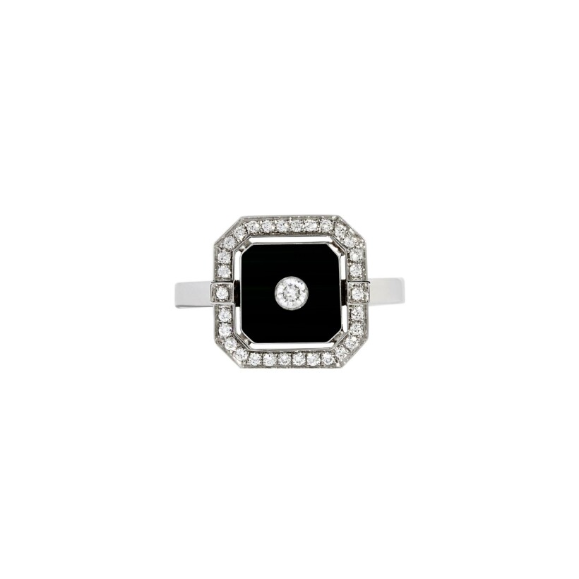 Statement Mini Skyway ring, rhodium silver, onyx and diamonds