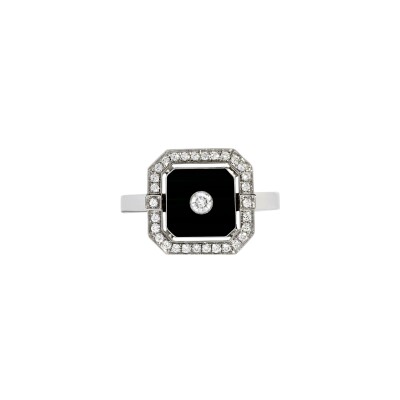 Bague Statement Mini Skyway en argent rhodié, onyx et diamants