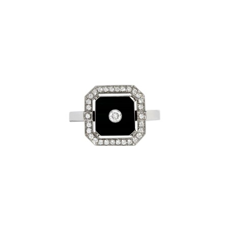 Bague Statement Mini Skyway en argent rhodié, onyx et diamants