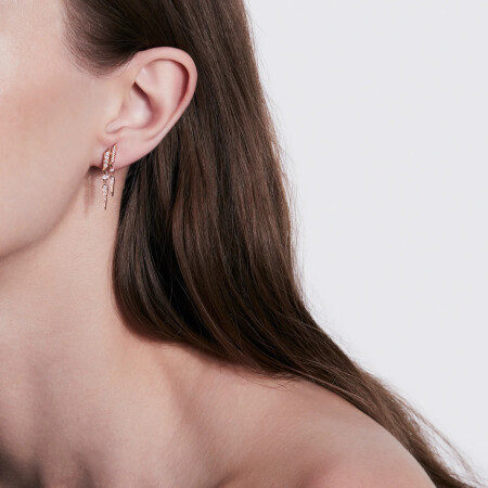 Mono boucle d'oreille Statement Anyway double goutte en or rose et diamants