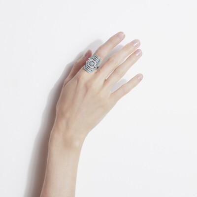 Bague Statement My Way en argent rhodié, email et diamants