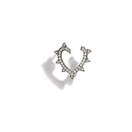 Mono boucle d'oreille Statement Rockaway Cœur en argent rhodié et diamants