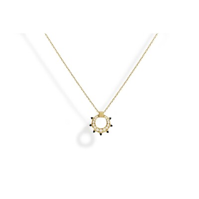 Collier STATEMENT Paris Spike cercle en or jaune, agates noires et diamants
