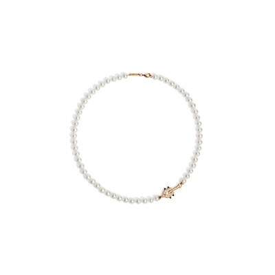 Collier STATEMENT Paris Spike en or rose, agates noires, perles blanche et diamants