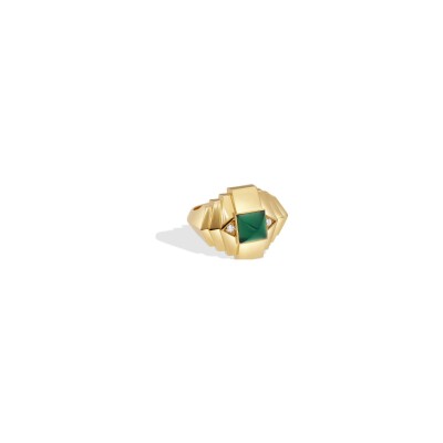 Bague STATEMENT Paris Rockaway mini pyramide en or jaune, agate verte et diamants