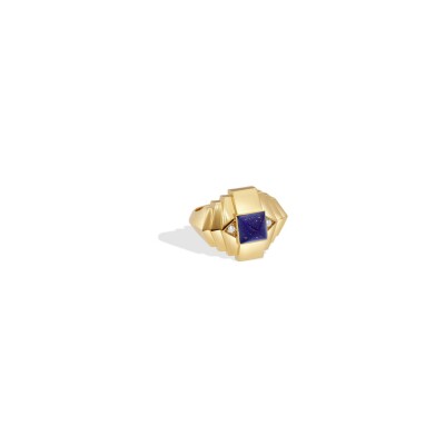 STATEMENT Paris Rockaway mini pyramid ring in yellow gold, lapis lazuli and diamonds