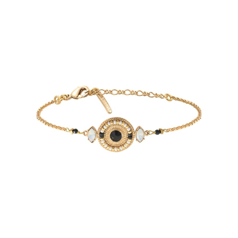 Bracelet réglable Satellite Fujita en plaqué or, cristal, hématite dorée, onyx et perles du japon