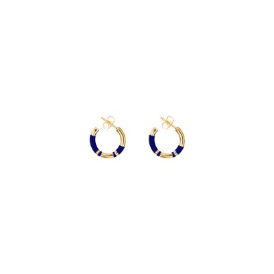Boucles d'oreilles créoles Aurélie Bidermann Positano en métal doré à l'or 18 carats et résine - Bleu Lapis
