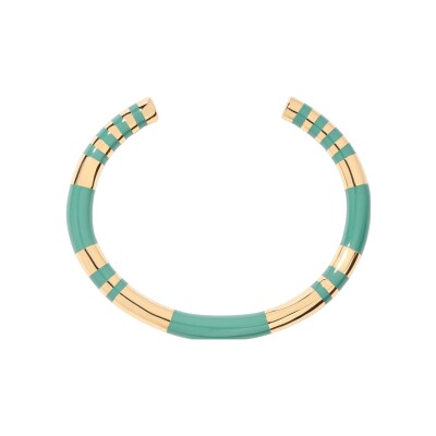 Bracelet jonc Aurélie Bidermann Positano en métal doré à l'or 18 carats et résine - Vert Tilleul