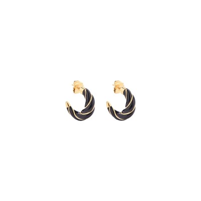Boucles d'oreilles créoles Aurélie Bidermann Diana en métal doré à l'or 18 carats et bakélite - Noir