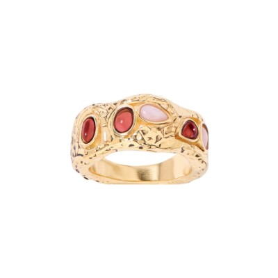 Bague Aurélie Bidermann Atalide en laiton plaqué or, opale rose et grenat