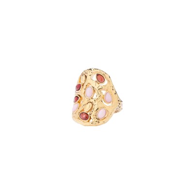 Bague Aurélie Bidermann Atalide en métal doré à l'or 18 carats, grenat et opale