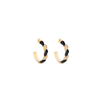 Boucles d'oreilles créoles Aurélie Bidermann Tempta en résine et métal doré à l'or 18 carats
