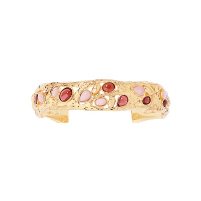 Bracelet Aurélie Bidermann Atalide en laiton plaqué or, opale rose et grenat