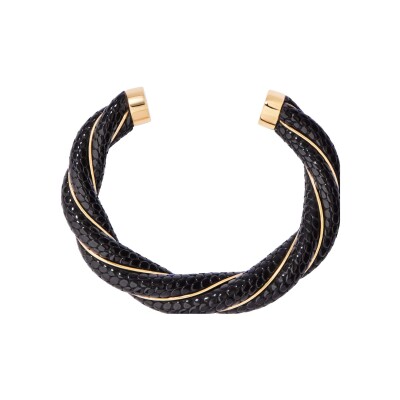 Bracelet jonc Aurélie Bidermann Diana en résine et métal doré à l'or 18 carats - Noir