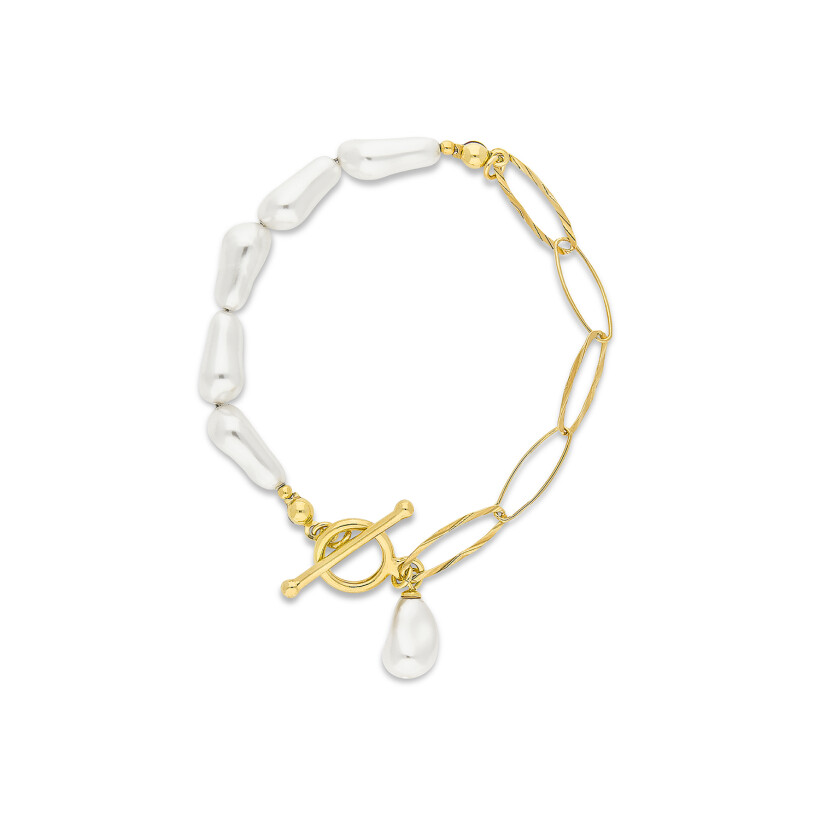 Bracelet Spark Biserini en argent plaqué or jaune et perles synthétiques