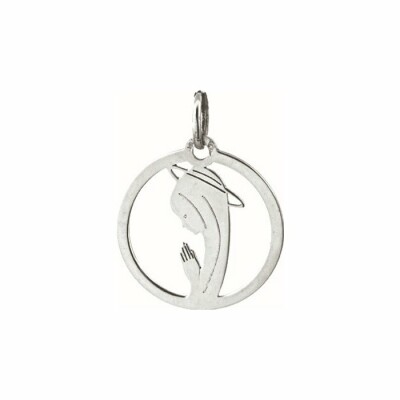 Médaille de baptême Augis Vierge ajourée en or blanc, 15mm