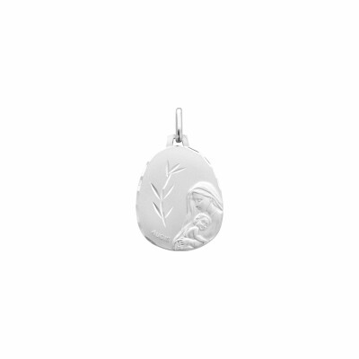 Médaille Augis Vierge à l'enfant en or blanc, 18mm