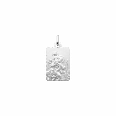 Médaille Augis St Christophe facetée en or blanc, 18x12mm