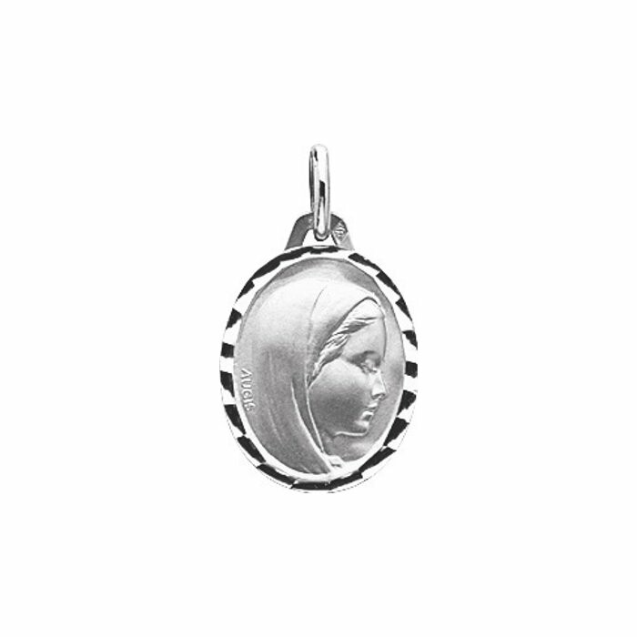 Médaille de baptême Augis Vierge de profil en or blanc, 16mm