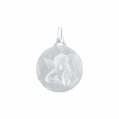 Médaille de baptême Augis Ange Raphaël en or blanc, 18mm