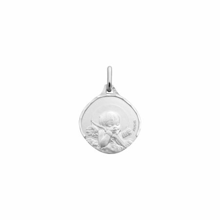 Médaille Augis Ange à l'arc facetée en or blanc, 15mm