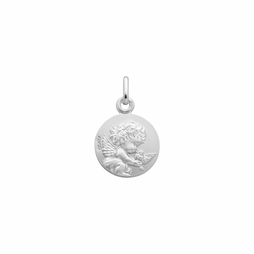 Médaille Augis Ange à la colombe loupiots en or blanc, 14mm