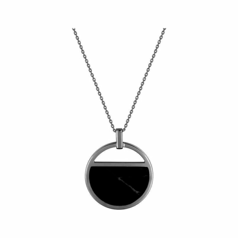 Collier Guy Laroche en argent et rhodié et laque noire marbrée