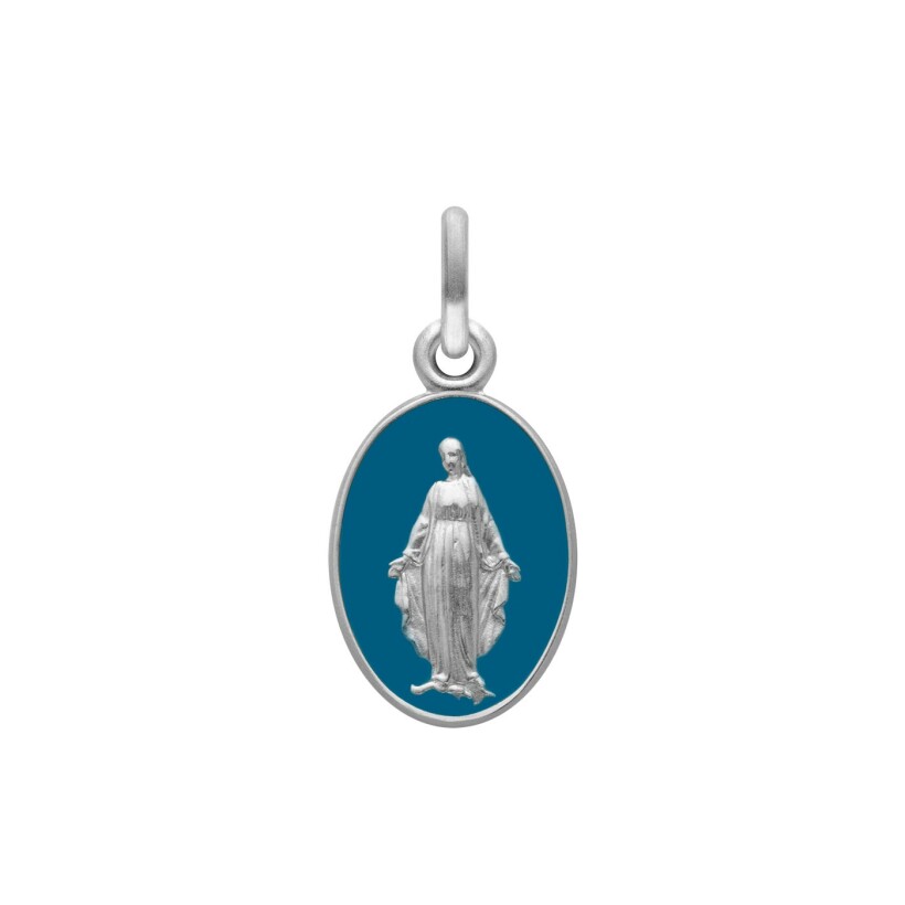 Médaille Arthus Bertrand Vierge Miraculeuse 2 faces 13 mm émail bleu denim or blanc