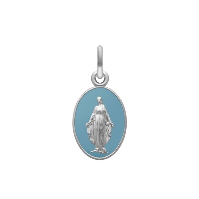 Médaille Arthus Bertrand Vierge Miraculeuse 2 faces 13 mm émail bleu gris or blanc