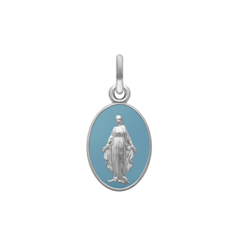 Médaille Arthus Bertrand Vierge Miraculeuse 2 faces 13 mm émail bleu gris or blanc