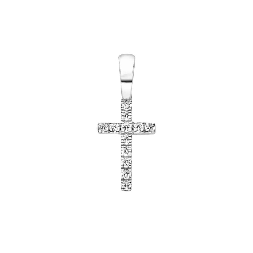 Arthus Bertrand Cross square wire pendant, height 10mm, white gold and diamonds (HSI 0.072ct)