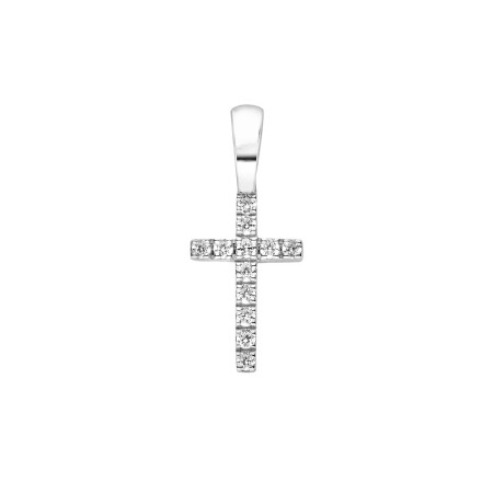 Pendentif Arthus Bertrand Croix Fil Carré - hauteur 10 mm Or blanc & Diamants (HSI 0.072ct)