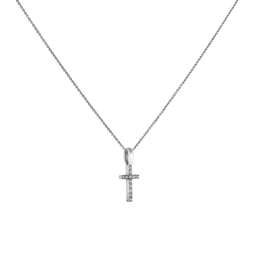 Pendentif Arthus Bertrand Croix Fil Carré - hauteur 10 mm Or blanc & Diamants (HSI 0.072ct)