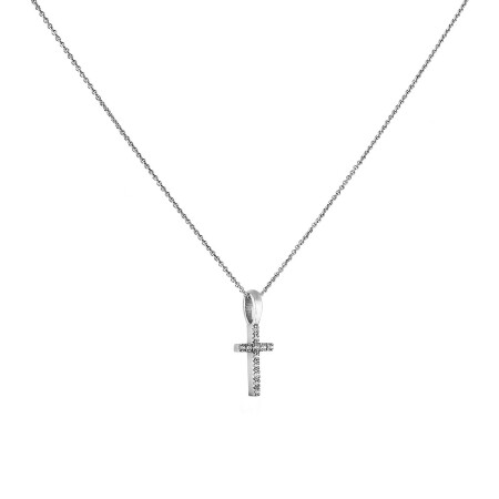 Pendentif Arthus Bertrand Croix Fil Carré - hauteur 10 mm Or blanc & Diamants (HSI 0.072ct)