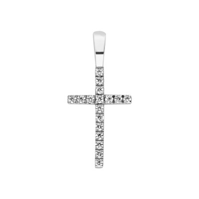 Pendentif Arthus Bertrand Croix Fil Carré 14mm en or blanc et diamants (HSI 0.102ct)