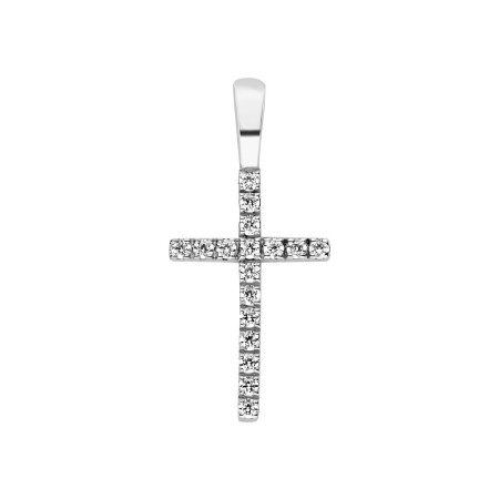 Pendentif Arthus Bertrand Croix Fil Carré 14mm en or blanc et diamants (HSI 0.102ct)